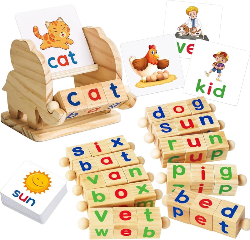 Montessori Wooden Reading Blocks for Kids 3-5 Years