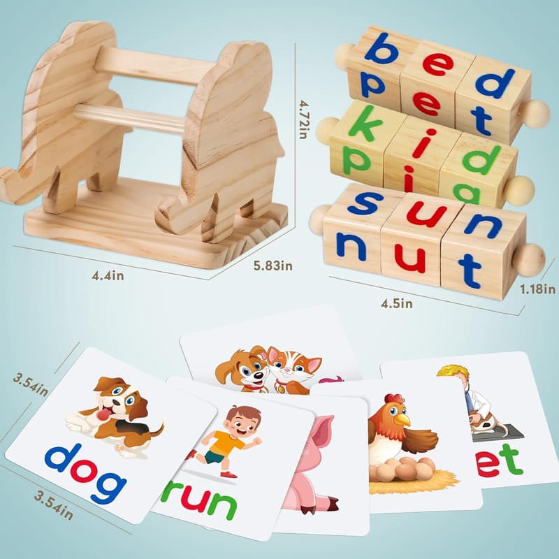 Montessori Wooden Reading Blocks for Kids 3-5 Years