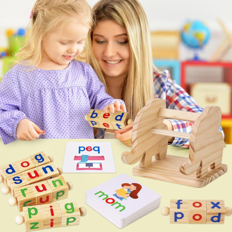 Montessori Wooden Reading Blocks for Kids 3-5 Years