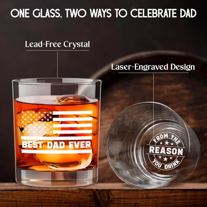Engraved Crystal Whiskey Glass - Father's Day Gift for Dad