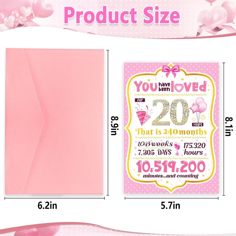 20th Birthday Card for Girls - Sweet Design for Daughter, Niece, Sister