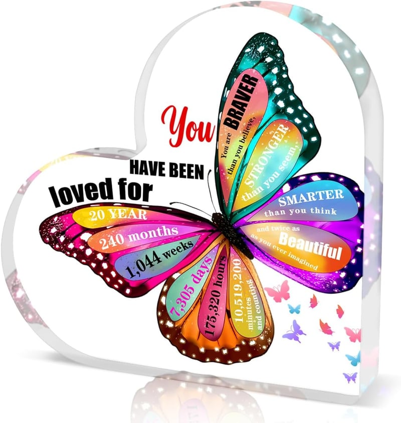 20th Birthday Butterfly Acrylic Heart Keepsake for Women