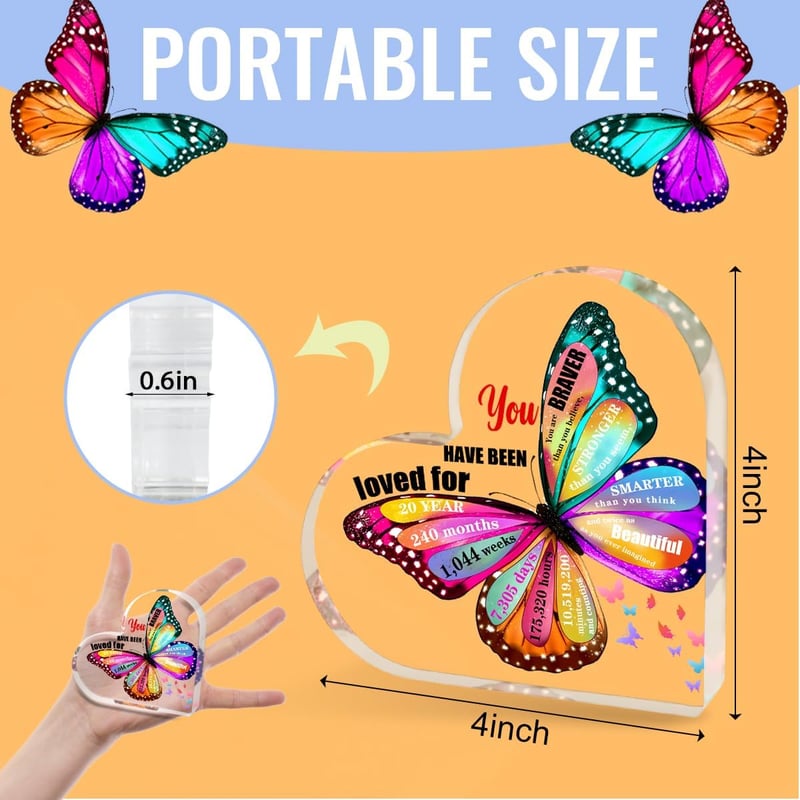 20th Birthday Butterfly Acrylic Heart Keepsake for Women