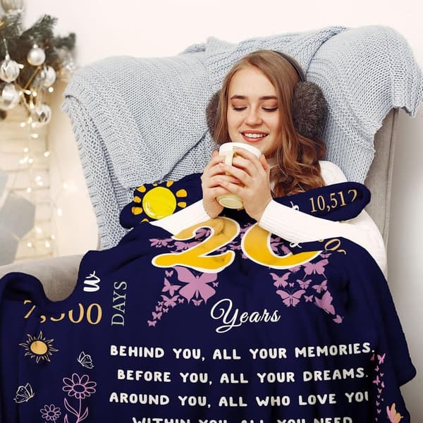 20th Birthday Throw Blanket for Women & Girls, 60
