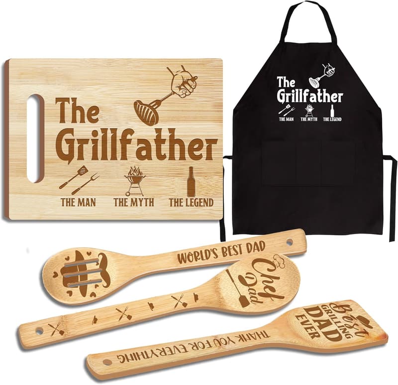 Father's Day Wooden Cutting Board Set with Apron