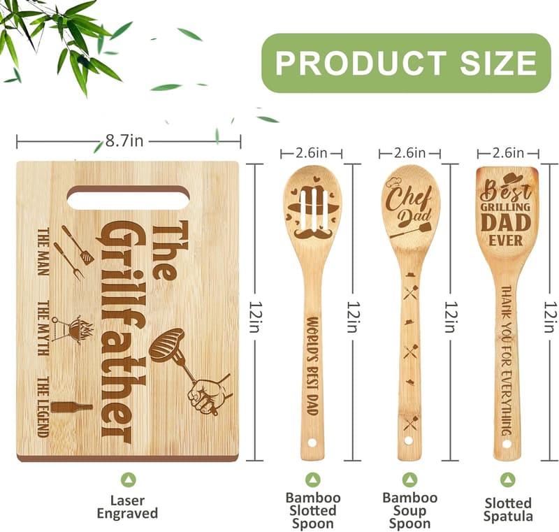 Father's Day Wooden Cutting Board Set with Apron