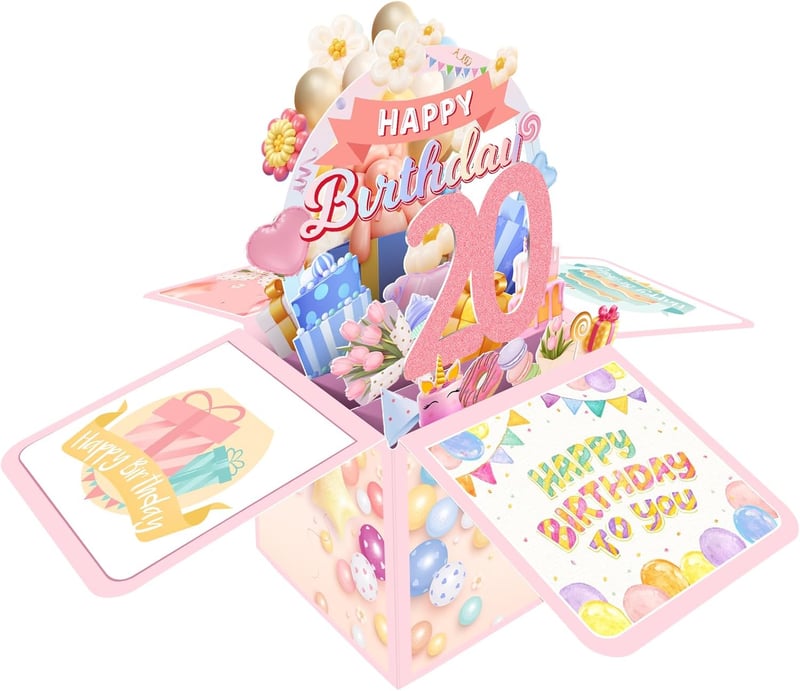 20th Birthday Card - 3D Gift Box for Her, Daughter, Granddaughter