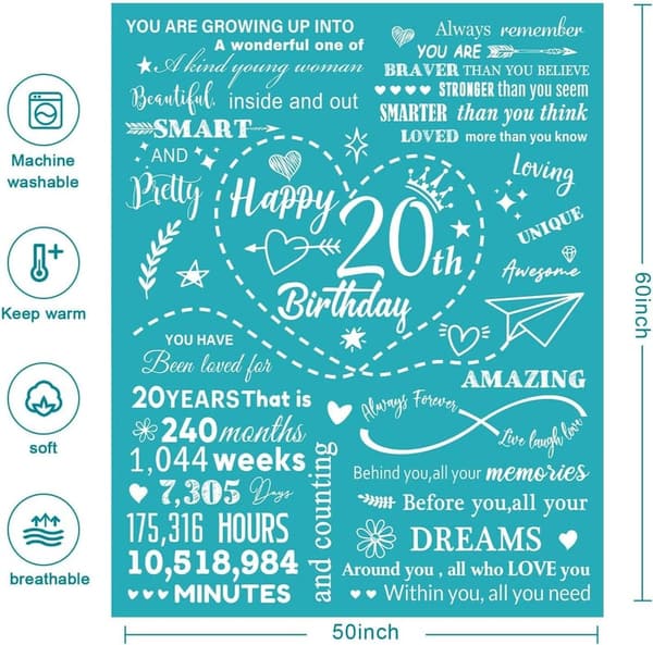 20th Birthday Blanket Gift for Women - 50