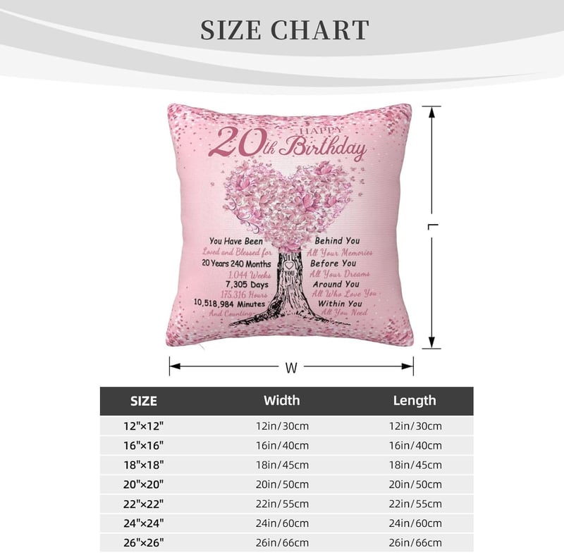20th Birthday Pillow Cover for Her