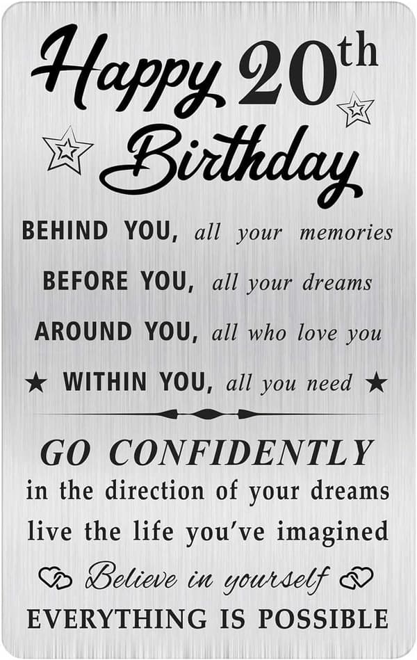 20th Birthday Engraved Wallet Card for Him/Her