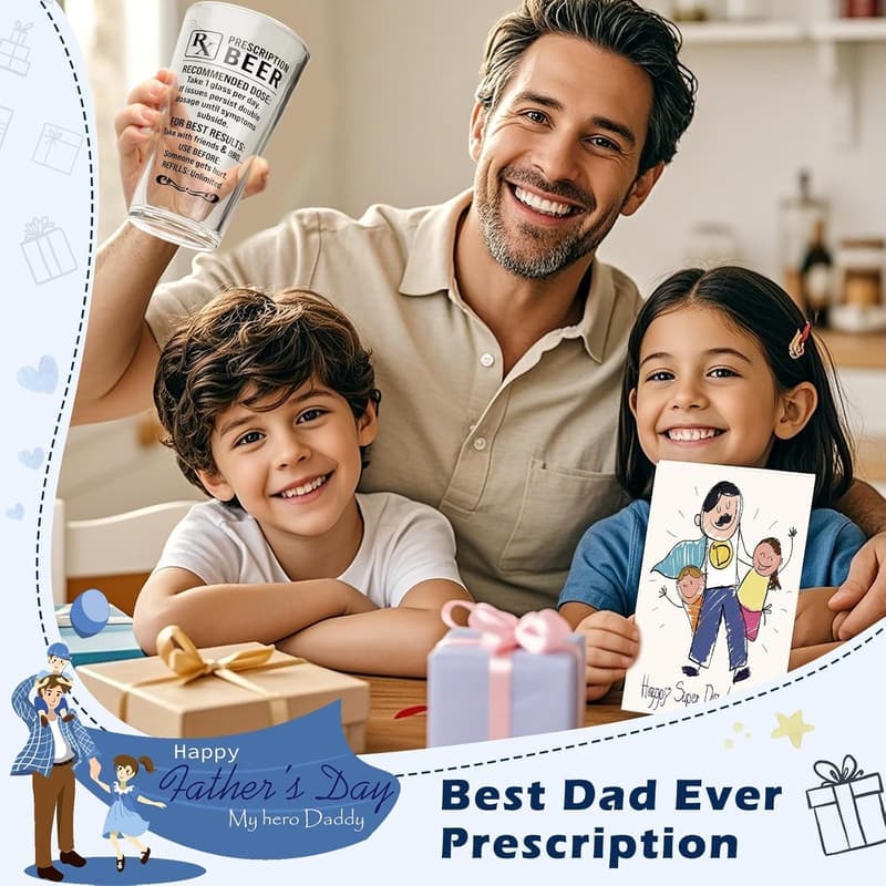 Father's Day Prescription Beer Glasses for Beer Lovers (16オズ)