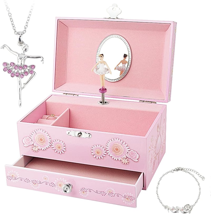 Ballerina Theme Musical Jewelry Box for Girls with Drawer