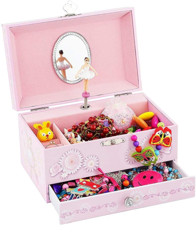 Ballerina Theme Musical Jewelry Box for Girls with Drawer
