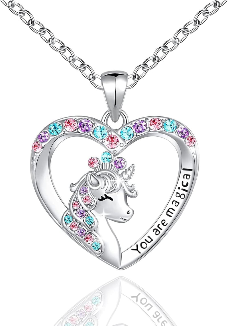 Magical Unicorn Crystal Heart Necklace for Girls' Birthday