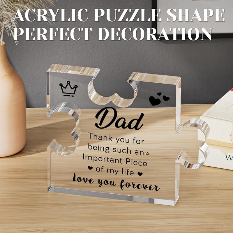 Father's Day Acrylic Puzzle Plaque - Desk Decor Gift for Dad