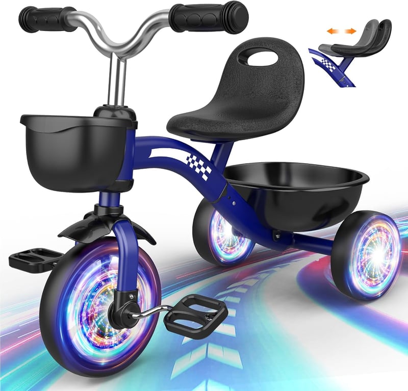 Toddler Tricycle with Adjustable Seat & Colorful Lighting Wheels
