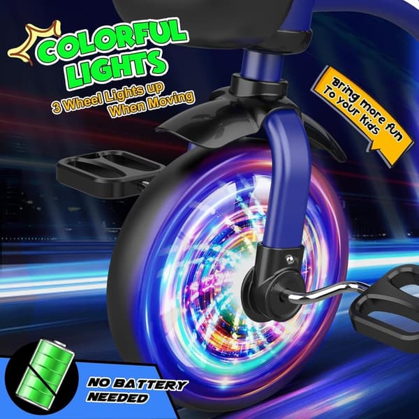 Toddler Tricycle with Adjustable Seat & Colorful Lighting Wheels