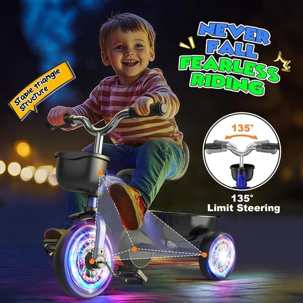 Toddler Tricycle with Adjustable Seat & Colorful Lighting Wheels