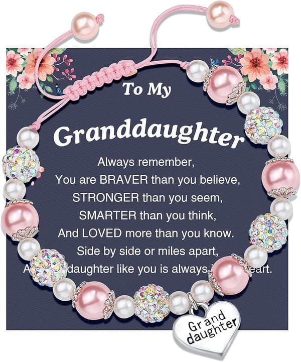 Pink Pearl & Rhinestone Bracelet for Granddaughter's Birthday