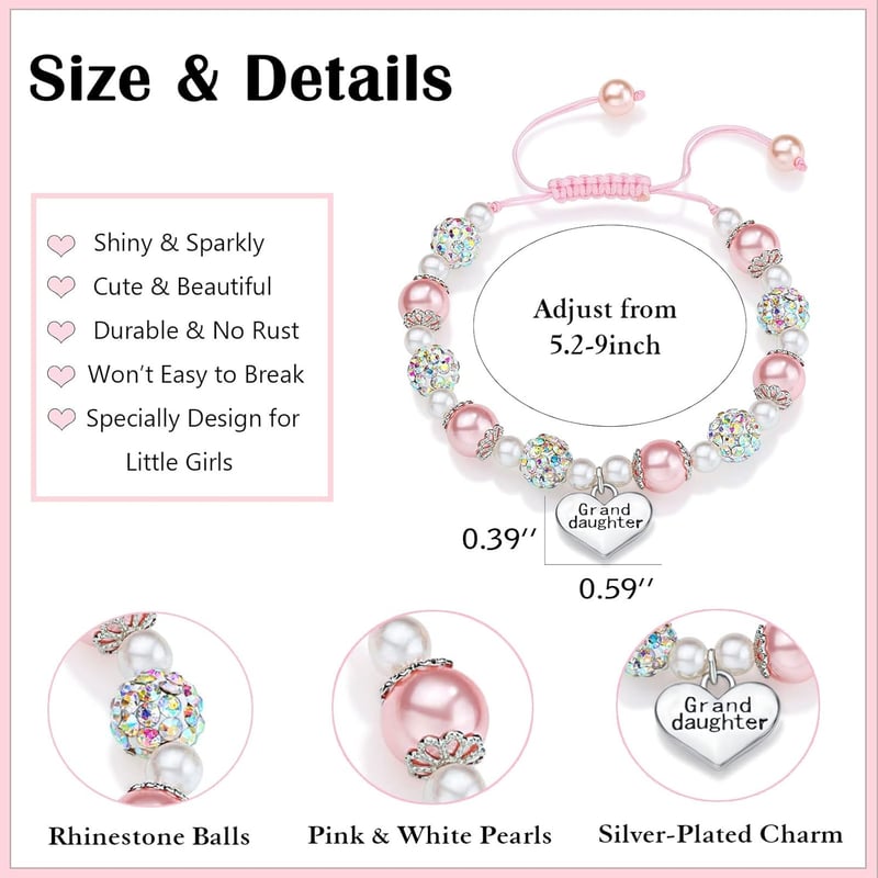 Pink Pearl & Rhinestone Bracelet for Granddaughter's Birthday