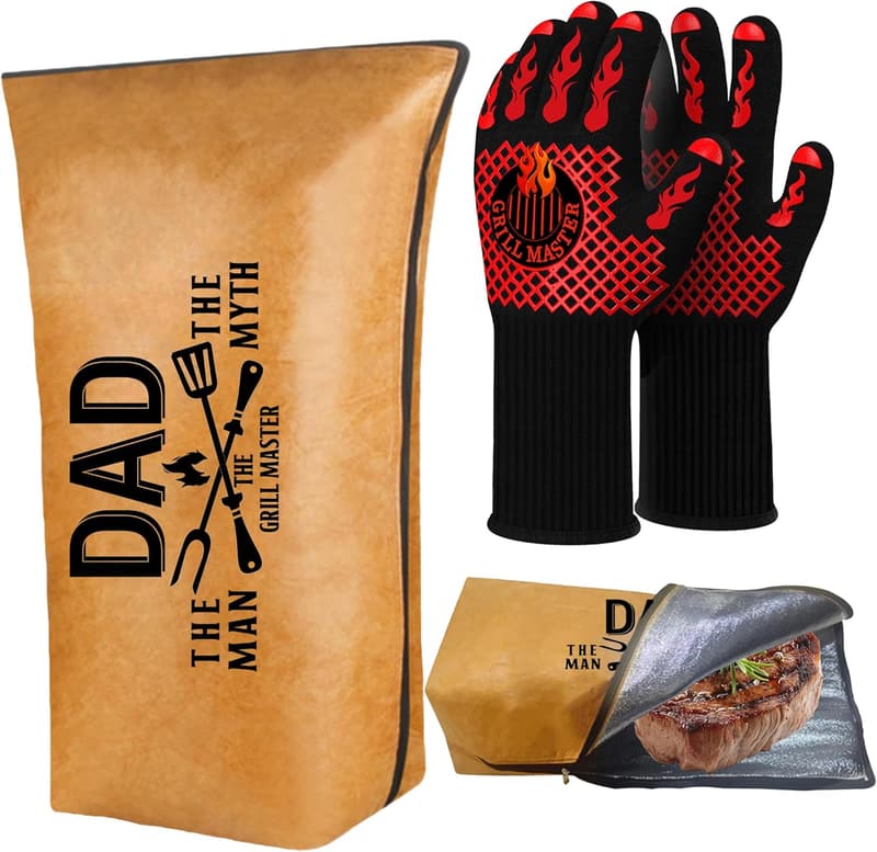 Father's Day BBQ Blanket Set with Heat-Resistant Grill Gloves