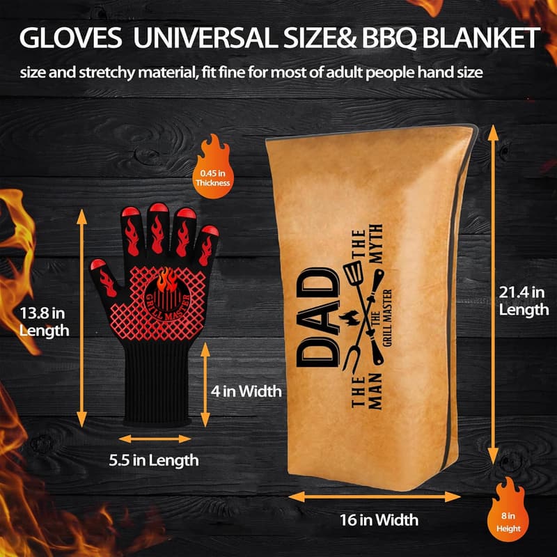 Father's Day BBQ Blanket Set with Heat-Resistant Grill Gloves