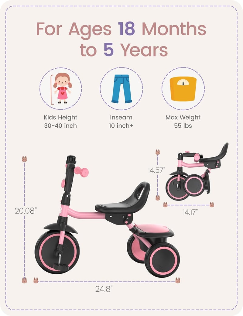 Toddler Tricycle with Bell for Ages 18 Months to 5 Years