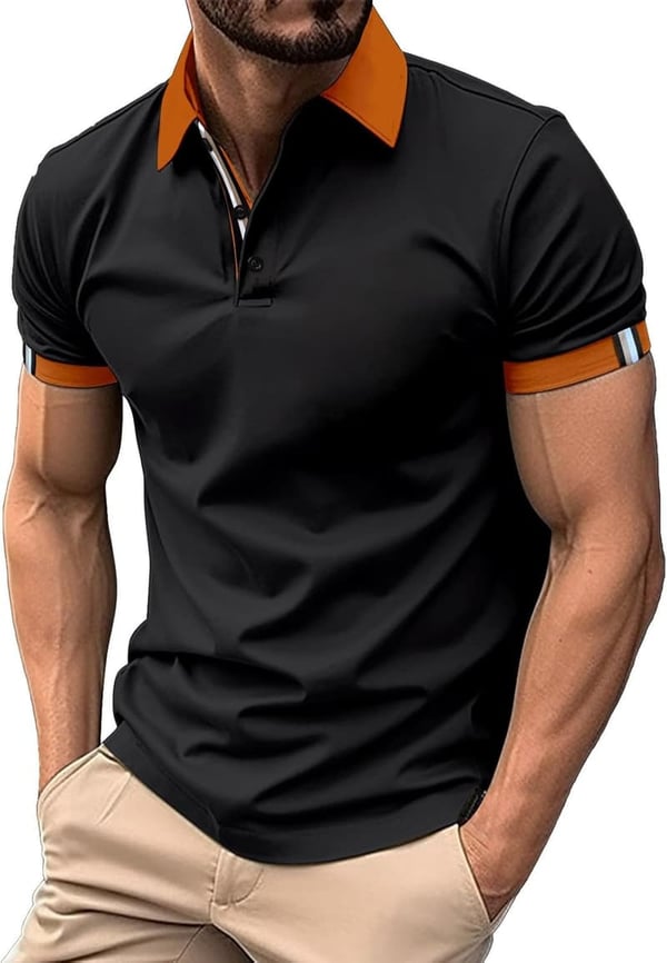 Men's Casual V-Neck Printed Polo Shirt