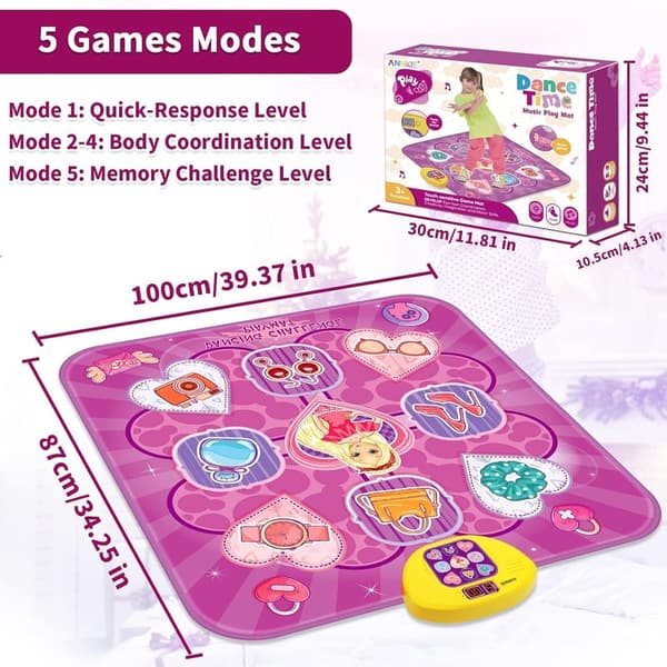 Dance Mat for Kids Ages 3-8 with LED Lights & 5 Game Modes