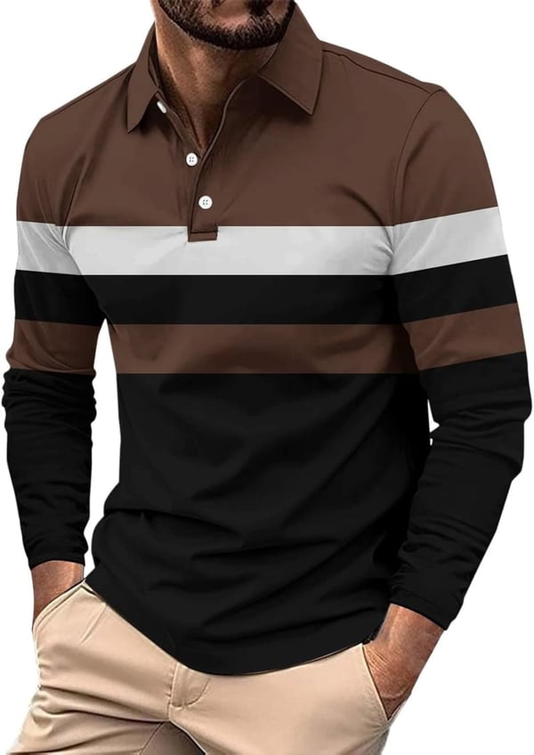 Men's Business Long Sleeve Polo Shirt with Lapel Buttons