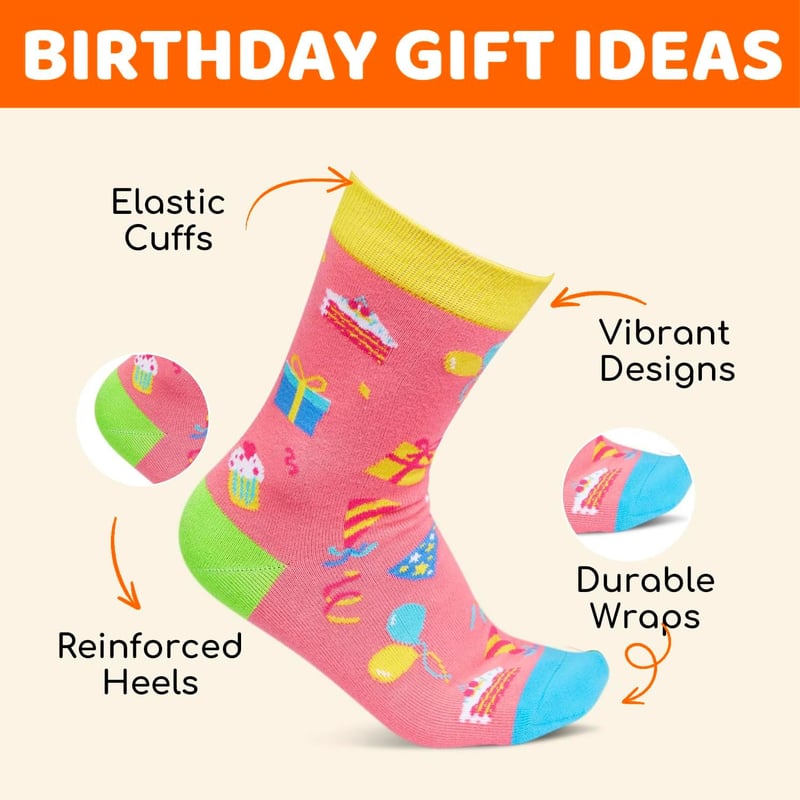 Birthday Socks for Girls 6-9 - Fun Pink Design
