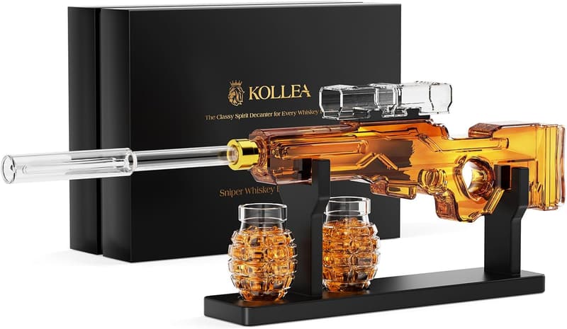 Gun Whiskey Decanter Set for Men - Birthday Gift with 2 Glasses