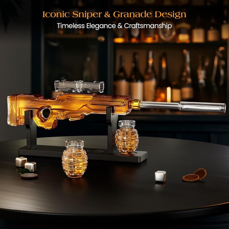 Gun Whiskey Decanter Set for Men - Birthday Gift with 2 Glasses