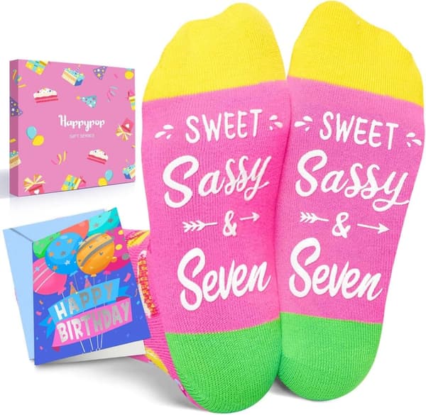 7th Birthday Gift Box for Girls - Socks with Greeting Card