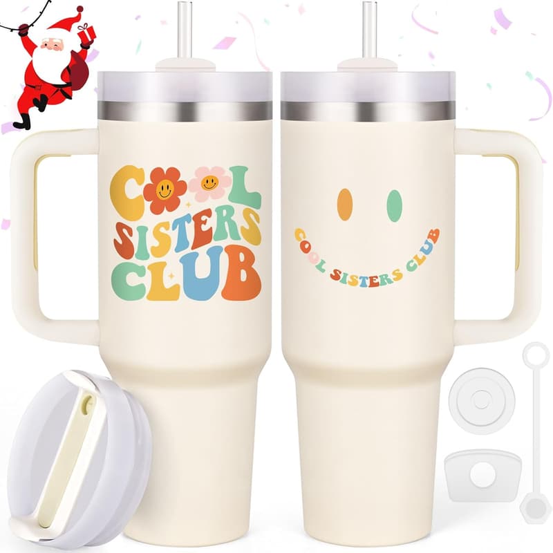 Sister Gifts: 40 Oz Cream Tumbler with Handle for Christmas