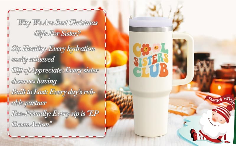 Sister Gifts: 40 Oz Cream Tumbler with Handle for Christmas