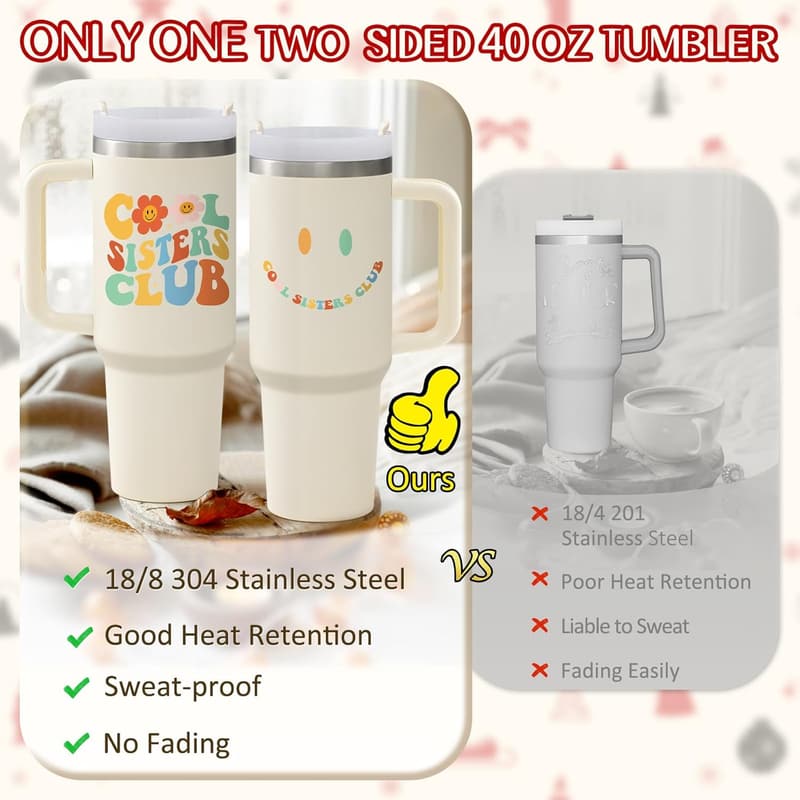 Sister Gifts: 40 Oz Cream Tumbler with Handle for Christmas