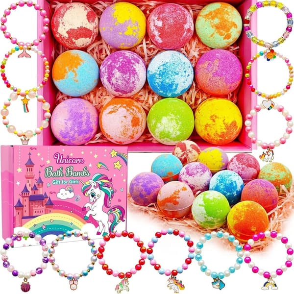 Unicorn Bath Bombs with Surprise Toys for Girls, Ages 3-8