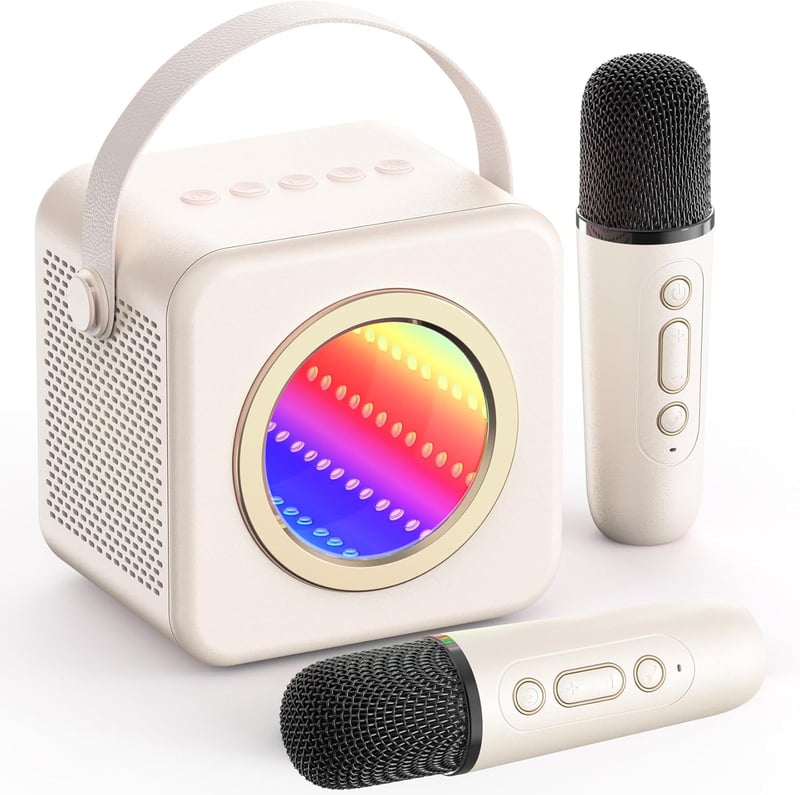 Karaoke Machine with Wireless Mic & LED Lights for Kids