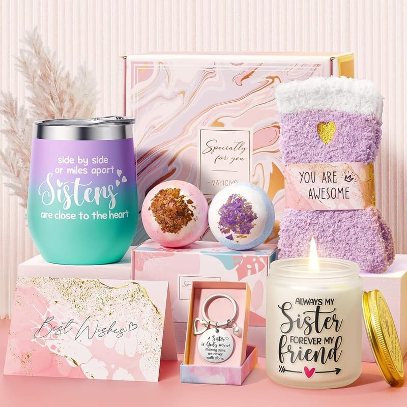 Sister Birthday Gift Basket with Wine Tumbler