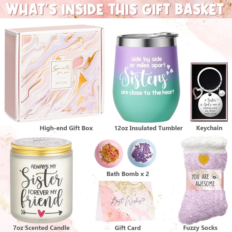 Sister Birthday Gift Basket with Wine Tumbler