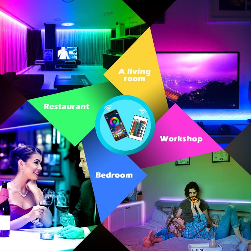 60ft Music Sync LED Strip Lights with Bluetooth Control