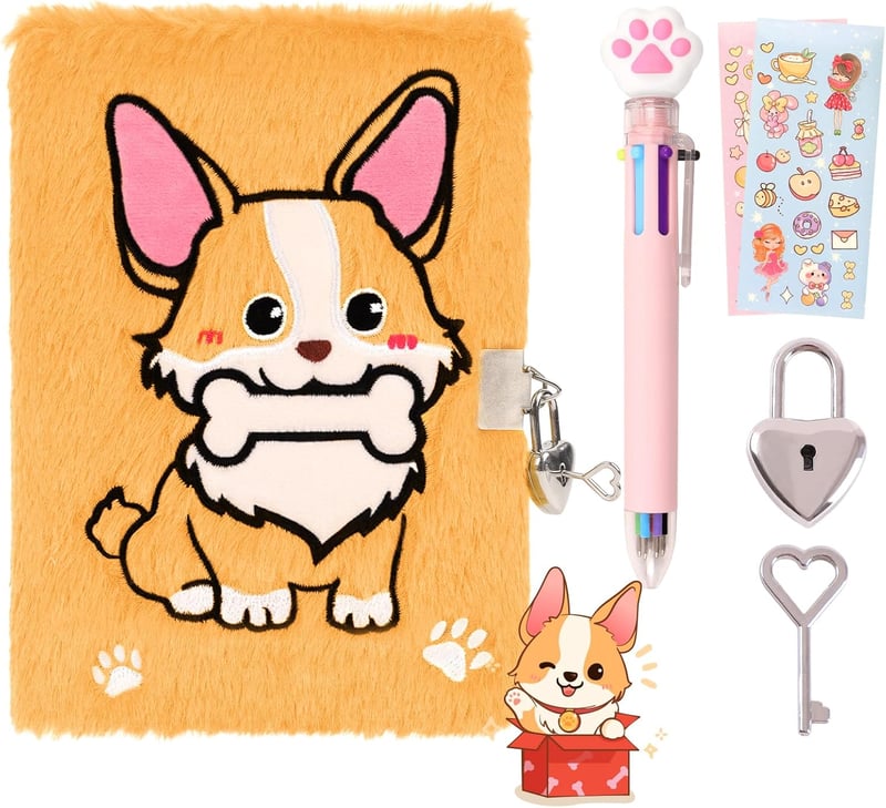Corgi Themed Secret Diary Set for Kids with Lock and Pen
