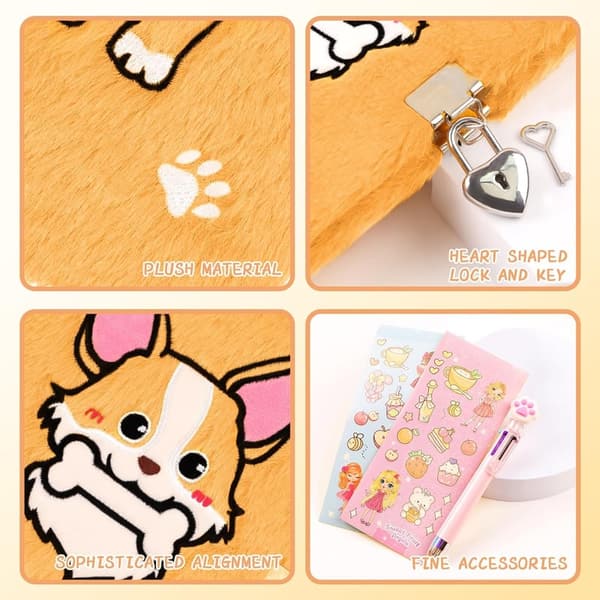 Corgi Themed Secret Diary Set for Kids with Lock and Pen