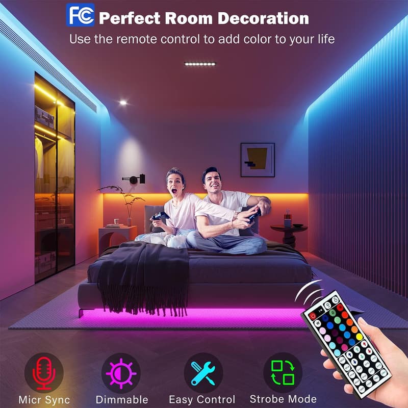 100 ft RGB LED Strip Lights with Music Sync & App Control