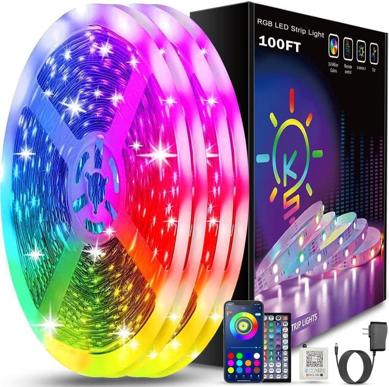 Bluetooth RGB LED Strip Lights - 100ft with App Control and Music Sync