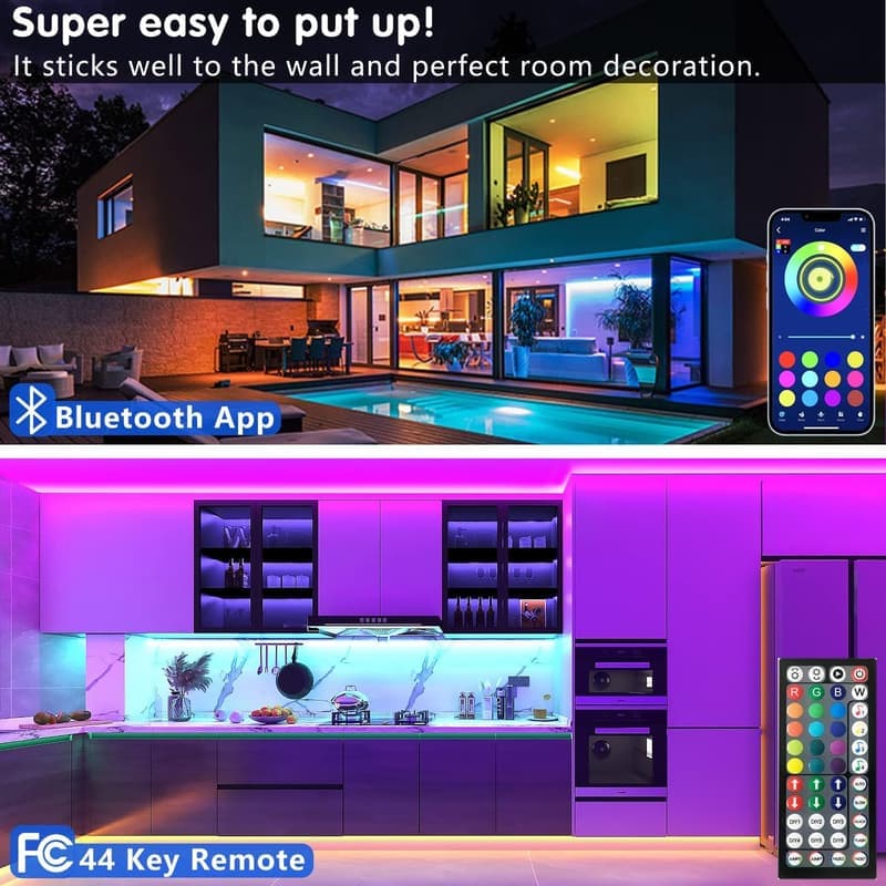 Bluetooth RGB LED Strip Lights - 100ft with App Control and Music Sync