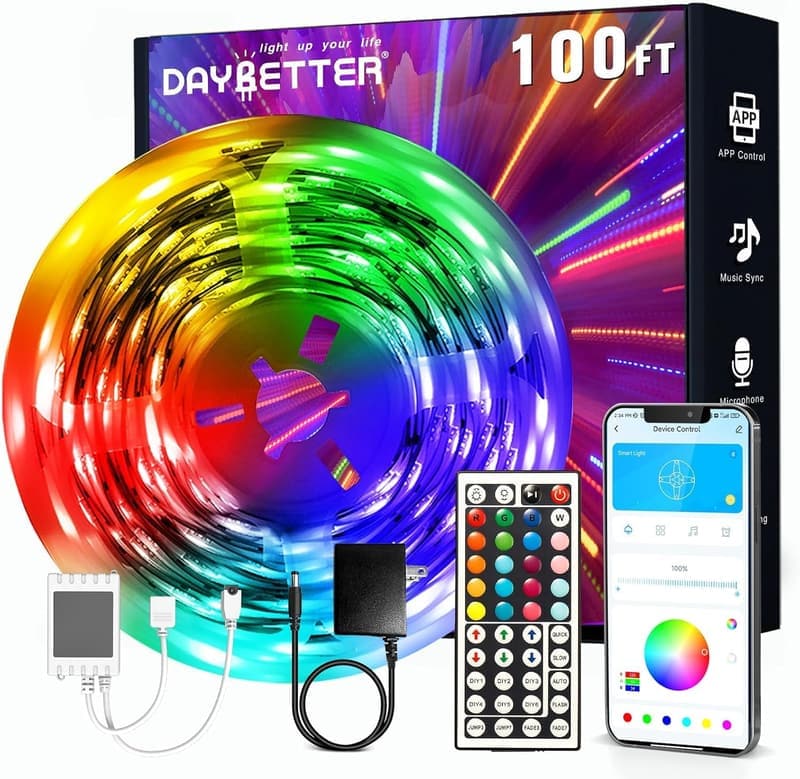 LED Strip Lights 100ft with App Control - RGB Color Changing for Home Decor