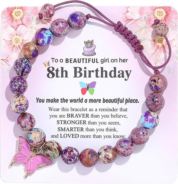 Purple Natural Stone Butterfly Charm Bracelet for Teens
