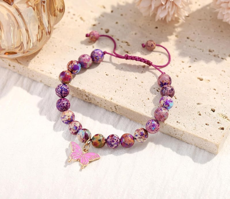 Purple Natural Stone Butterfly Charm Bracelet for Teens